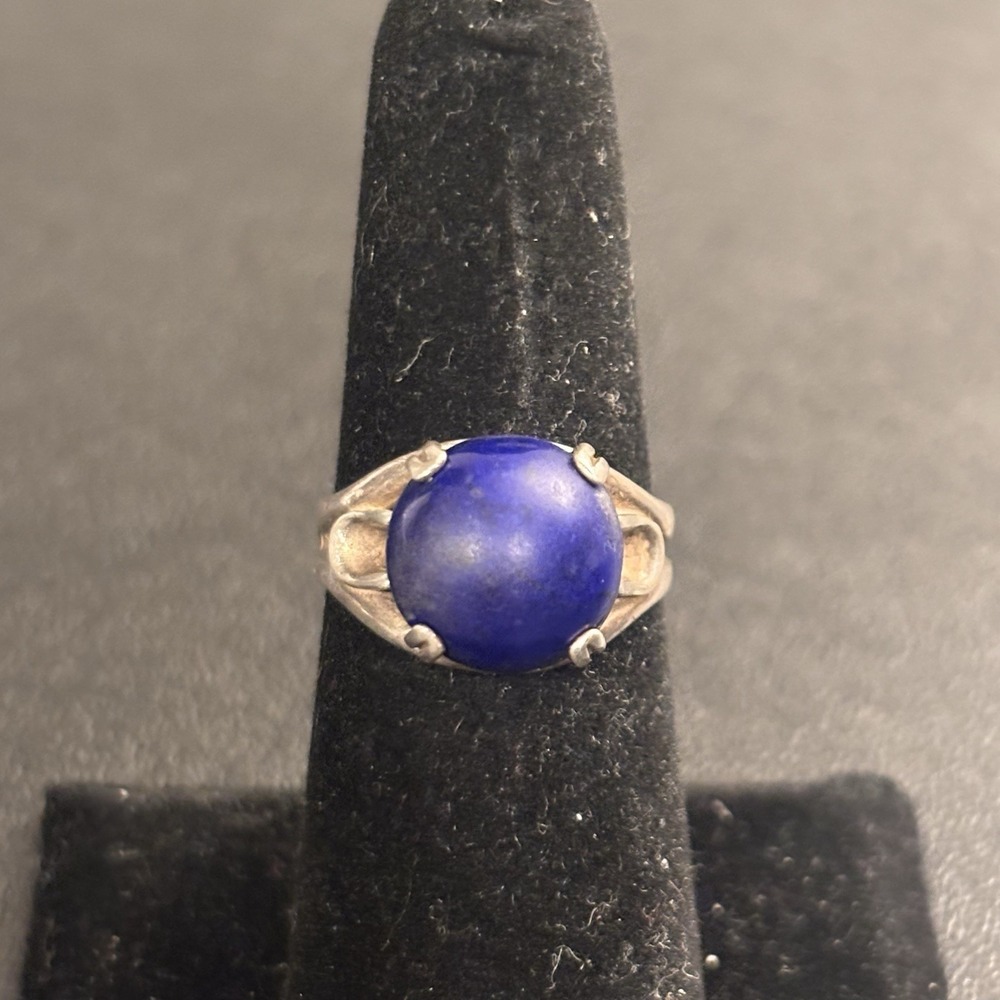 Vintage Lapis Lazul Cabichon 925 Sterling Silver Ring Artist Signed Ring size 7